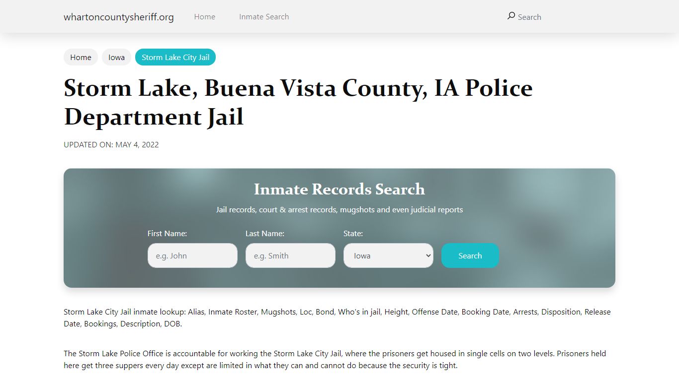 Storm Lake, IA City Jail Inmates, Arrests